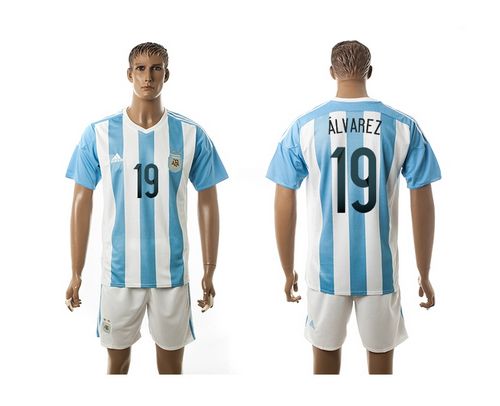 Argentina #19 Alvarez Home Soccer Country Jersey