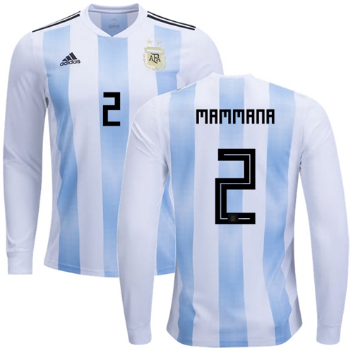 Argentina #2 Mammana 2018 FIFA World Cup Home Long Sleeves Soccer Country Jersey