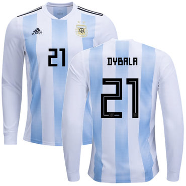 Argentina #21 Dybala Home Long Sleeves Kid Soccer Country Jersey