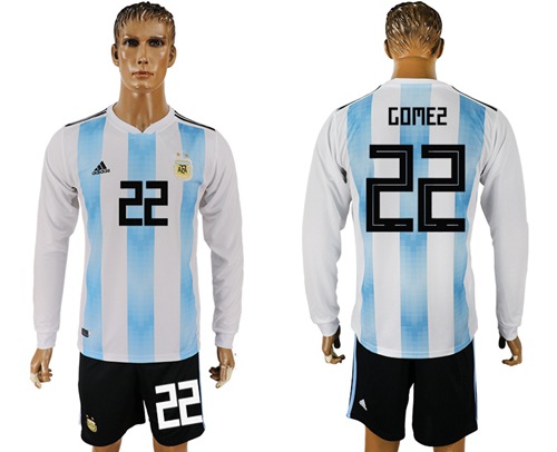 Argentina #22 Gomez 2018 FIFA World Cup Home Long Sleeves Soccer Country Jersey
