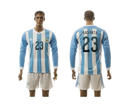 Argentina #23 Basanta Home Long Sleeves Soccer Country Jersey