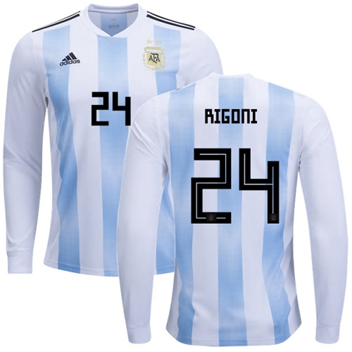 Argentina #24 Rigoni 2018 FIFA World Cup Home Long Sleeves Soccer Country Jersey