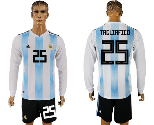 Argentina #25 Tagliafico 2018 FIFA World Cup Home Long Sleeves Soccer Country Jersey$45.00