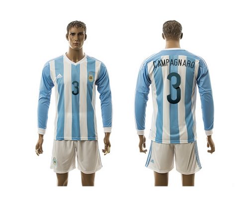 Argentina #3 Campagnaro Home Long Sleeves Soccer Country Jersey