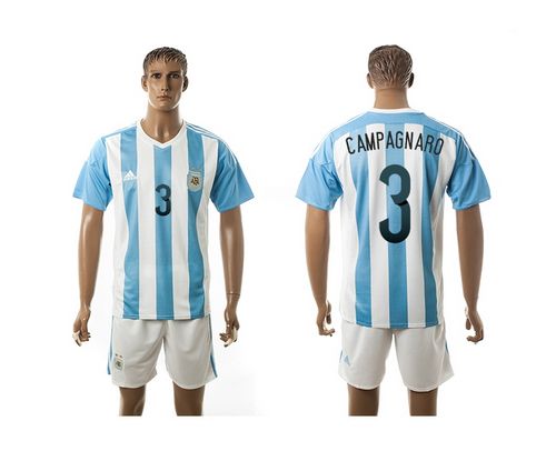 Argentina #3 Campagnaro Home Soccer Country Jersey