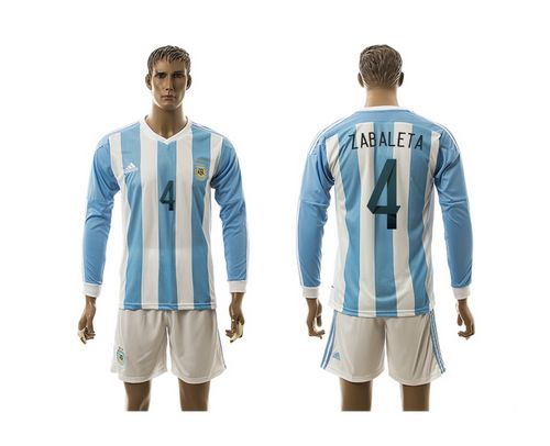Argentina #4 Zabaleta Home Long Sleeves Soccer Country Jersey