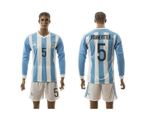 Argentina #5 Kranevitter Home Long Sleeves Soccer Country Jersey