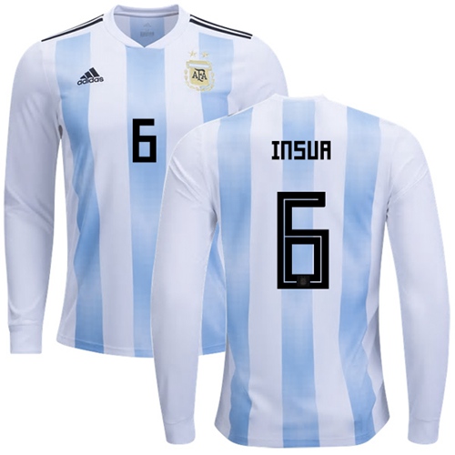 Argentina #6 Insua 2018 FIFA World Cup Home Long Sleeves Soccer Country Jersey