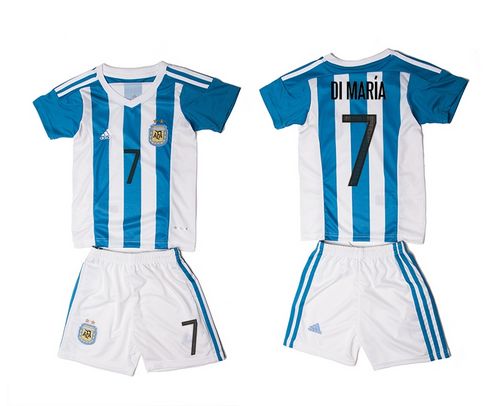 Argentina #7 Di Maria Home Kid Soccer Country Jersey