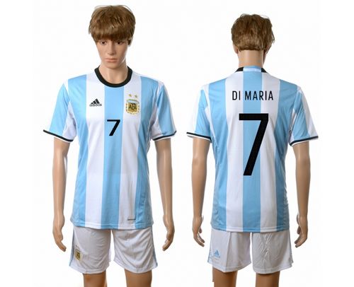 Argentina #7 Di Maria Home Soccer Country Jersey