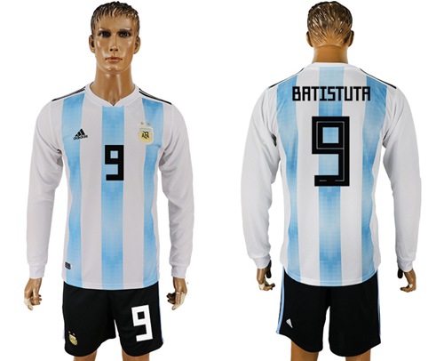Argentina #9 Batistuta 2018 FIFA World Cup Home Long Sleeves Soccer Country Jersey