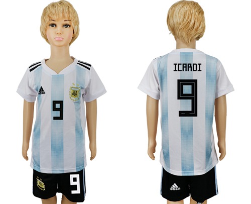 Argentina #9 Icardi Home Kid Soccer Country Jersey