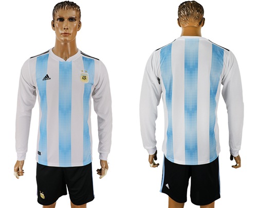 Argentina Blank 2018 FIFA World Cup Home Long Sleeves Soccer Country Jersey