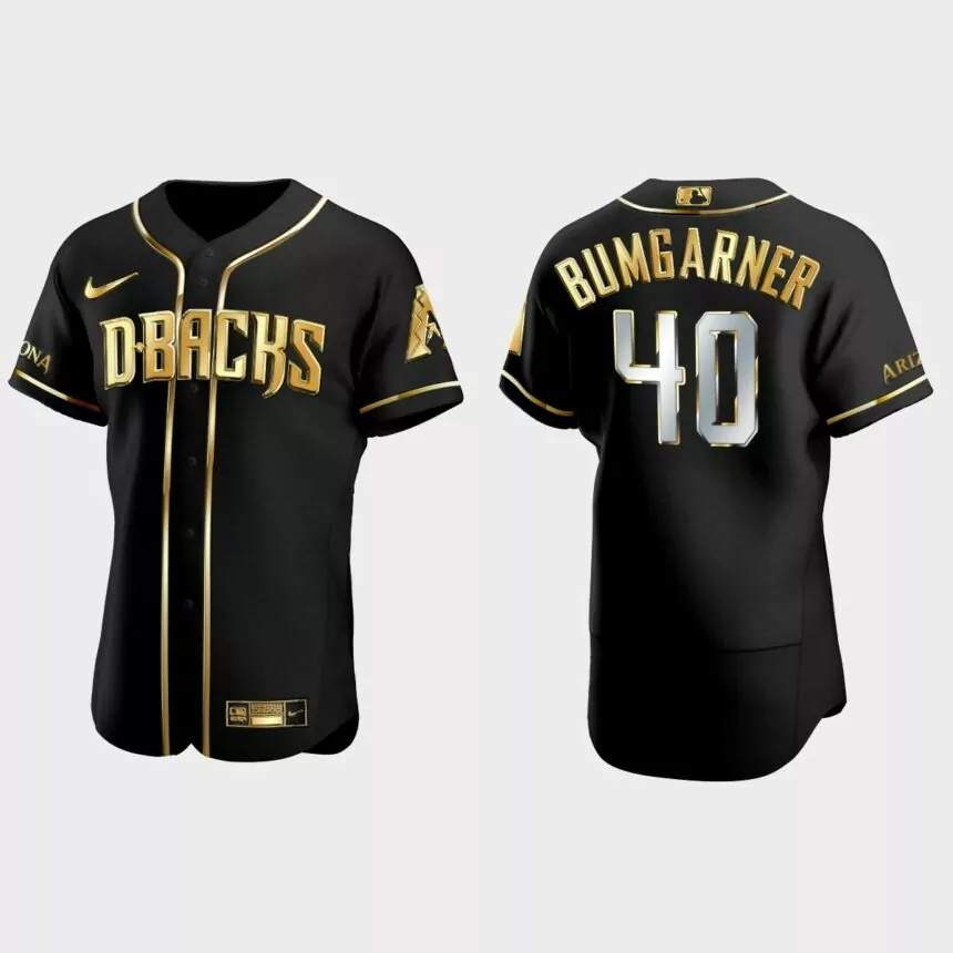 Arizona Diamondbacks #40 Madison Bumgarner Gold Edition Authentic Jersey – Black.jpg