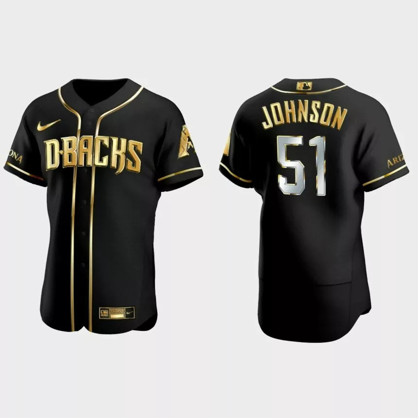 Arizona Diamondbacks #51 Randy Johnson Gold Edition Authentic Jersey – Black.jpg