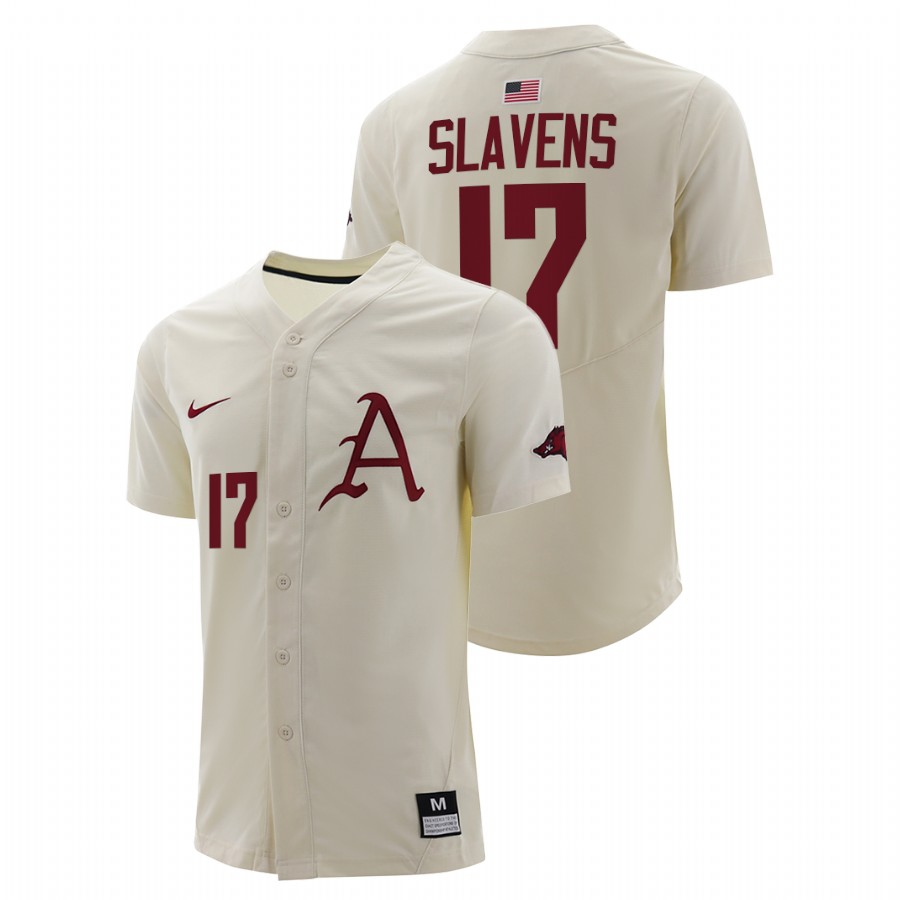 Arkansas Razorbacks Brady Slavens Men Natural College Baseball Full-Button Jersey