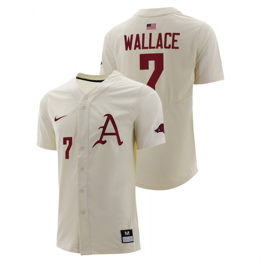 Arkansas Razorbacks Cayden Wallace Men Natural College Baseball Full-Button Jersey