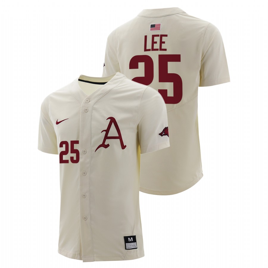 Arkansas Razorbacks Cliff Lee Men Natural College Baseball Full-Button Jersey
