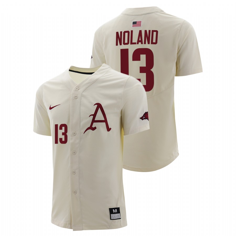 Arkansas Razorbacks Connor Noland Men Natural College Baseball Full-Button Jersey