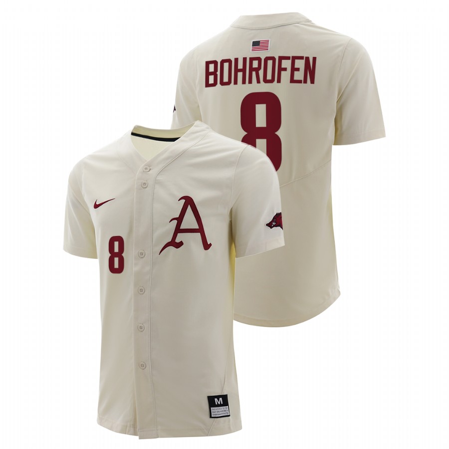 Arkansas Razorbacks Jace Bohrofen Men Natural College Baseball Full-Button Jersey
