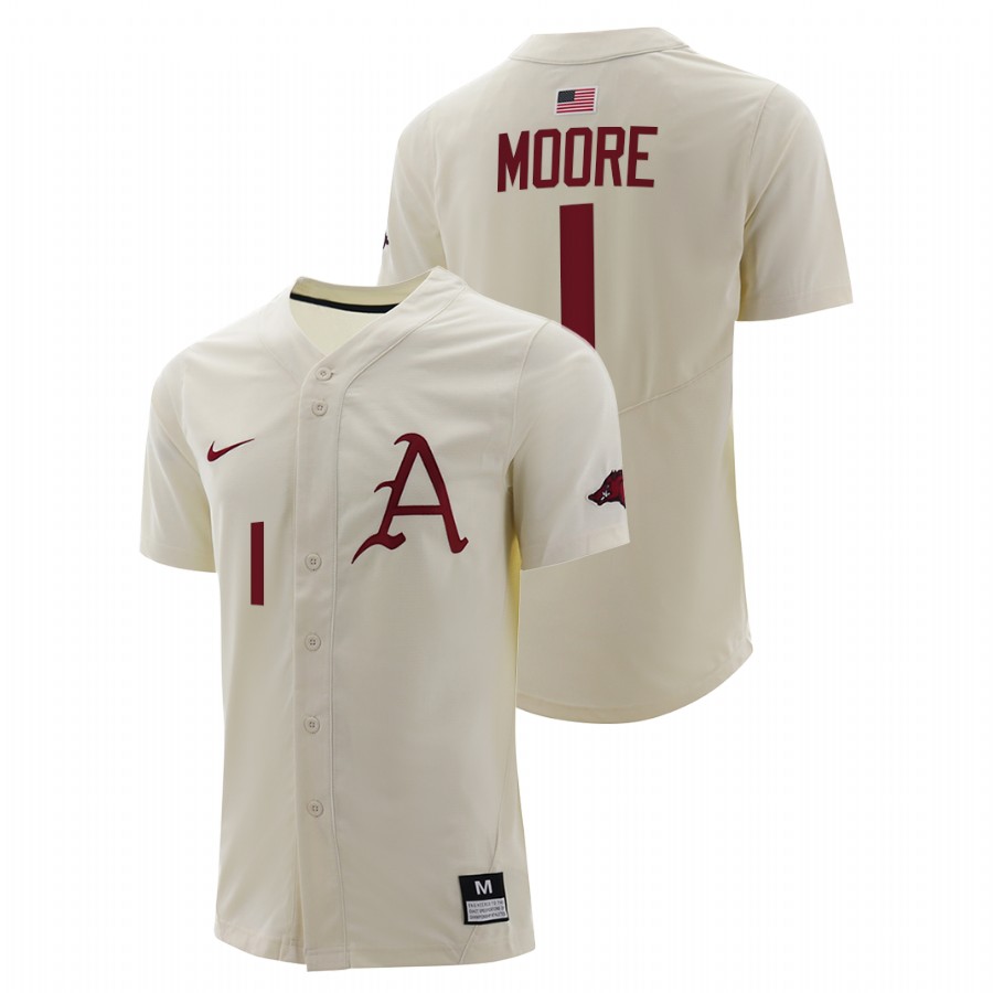 Arkansas Razorbacks Robert Moore Men Natural College Baseball Full-Button Jersey