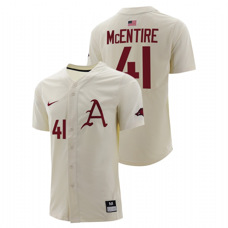 Arkansas Razorbacks Will McEntire Men Natural College Baseball Full-Button Jersey
