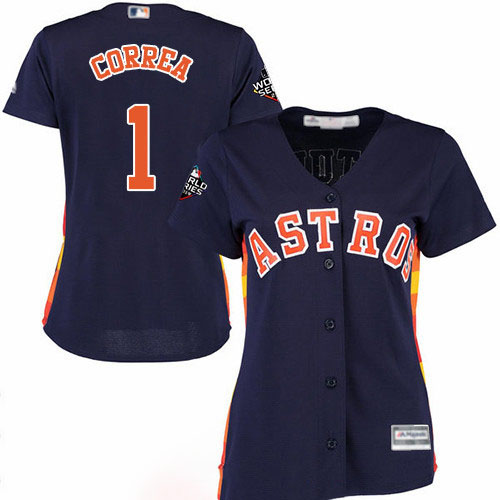 Astros #1 Carlos Correa Navy Blue Alternate 2019 World Series Bound Women's Stitched Baseball Jersey