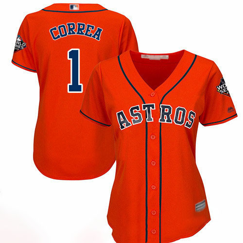 Astros #1 Carlos Correa Orange Alternate 2019 World Series Bound Women's Stitched Baseball Jersey