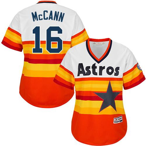 Astros #16 Brian McCann White Orange Alternate Cooperstown Women's Stitched MLB Jersey