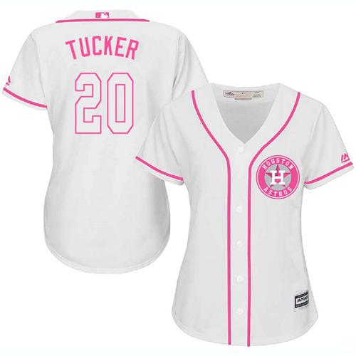 Astros #20 Preston Tucker White Pink Fashion Women's Stitched MLB Jersey