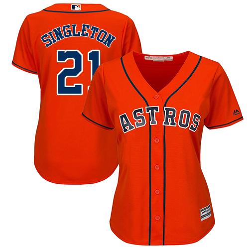 Astros #21 Jon Singleton Orange Alternate Women's Stitched MLB Jersey