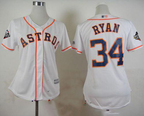 Astros #34 Nolan Ryan White Home 2019 World Series Bound Women's Stitched Baseball Jersey