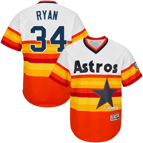 Astros #34 Nolan Ryan White Orange Cooperstown Stitched Youth MLB Jersey