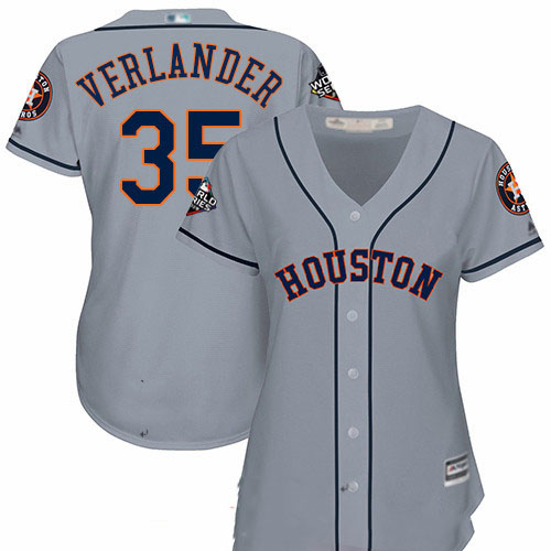 Astros #35 Justin Verlander Grey Road 2019 World Series Bound Women's Stitched Baseball Jersey