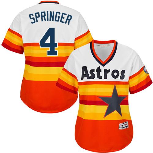Astros #4 George Springer White Orange Alternate Cooperstown Women's Stitched MLB Jersey