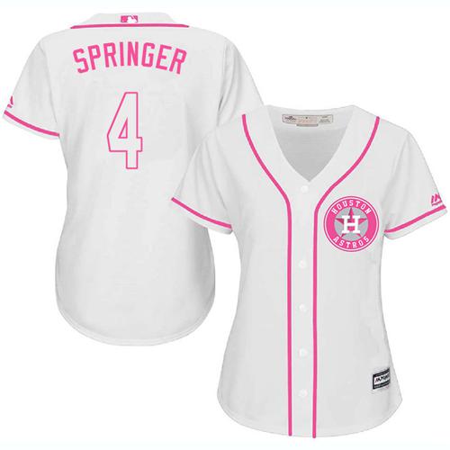 Astros #4 George Springer White Pink Fashion Women's Stitched MLB Jersey