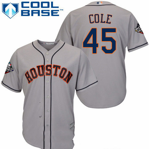 Astros #45 Gerrit Cole Grey Cool Base 2019 World Series Bound Stitched Youth Baseball Jersey