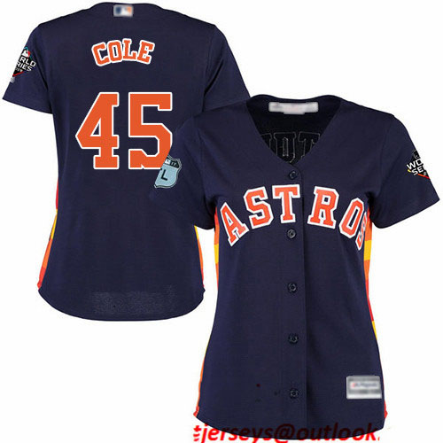 Astros #45 Gerrit Cole Navy Blue Alternate 2019 World Series Bound Women's Stitched Baseball Jersey