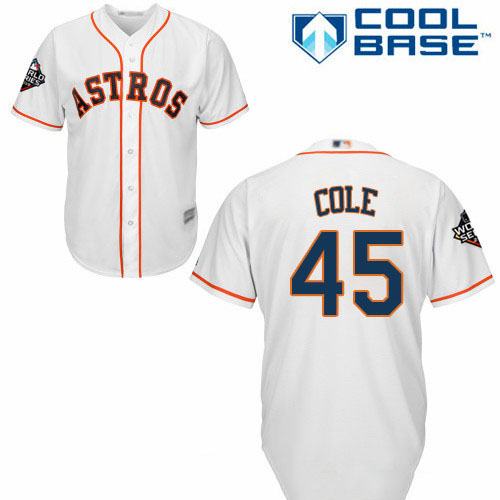 Astros #45 Gerrit Cole White Cool Base 2019 World Series Bound Stitched Youth Baseball Jersey