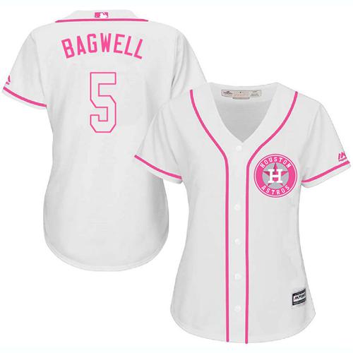 Astros #5 Jeff Bagwell White Pink Fashion Women's Stitched MLB Jersey
