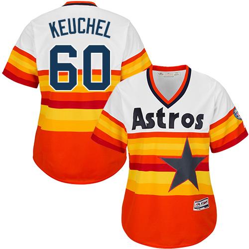 Astros #60 Dallas Keuchel White Orange Alternate Cooperstown Women's Stitched MLB Jersey