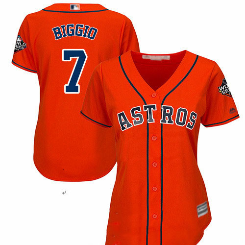 Astros #7 Craig Biggio Orange Alternate 2019 World Series Bound Women's Stitched Baseball Jersey