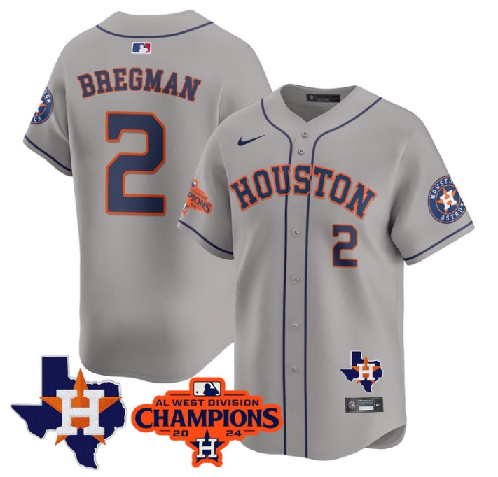 Astros 2024 AL West Champions Baseball  Jersey - All Stitched  GRAY ALEX BREGMAN-2