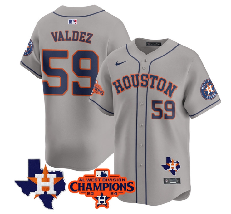 Astros 2024 AL West Champions Baseball  Jersey - All Stitched  GRAY FRAMBER VALDEZ-59