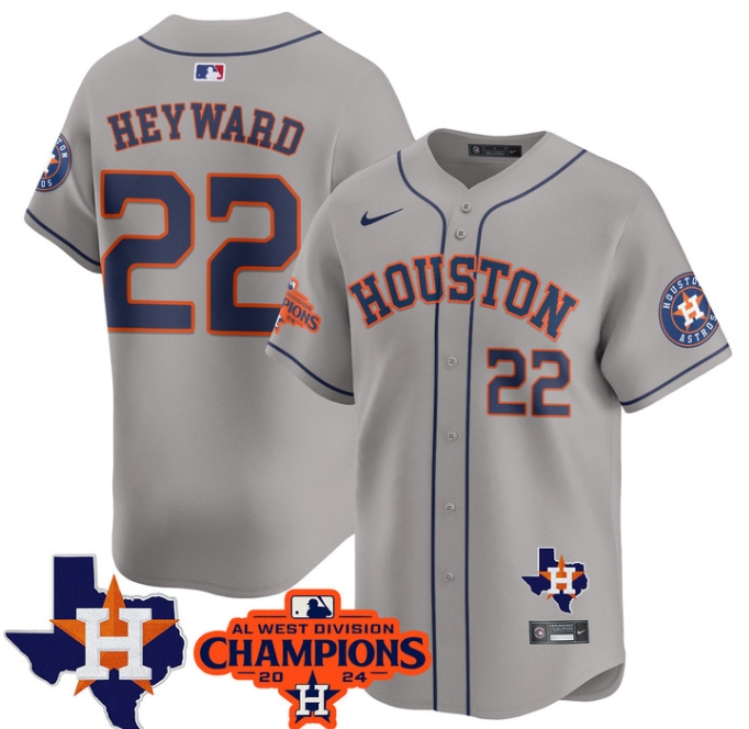 Astros 2024 AL West Champions Baseball  Jersey - All Stitched  GRAY JASON HEYWARD -22