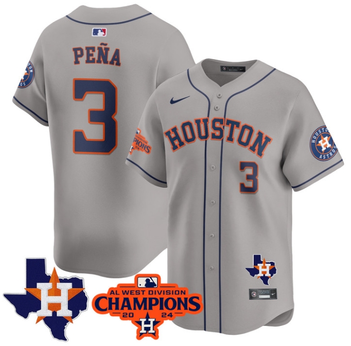 Astros 2024 AL West Champions Baseball  Jersey - All Stitched  GRAY JEREMY PE?A-3