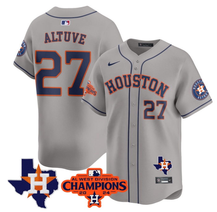 Astros 2024 AL West Champions Baseball  Jersey - All Stitched  GRAY JOSé ALTUVE -27