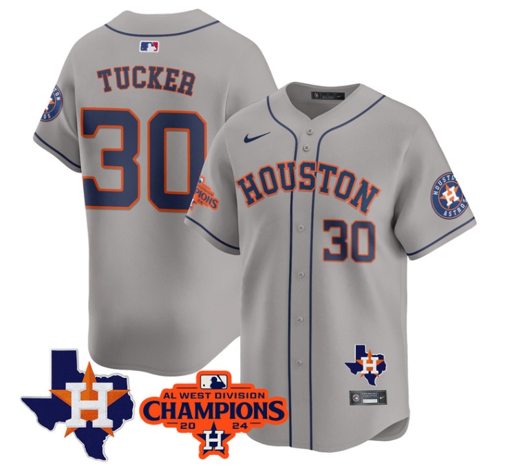 Astros 2024 AL West Champions Baseball  Jersey - All Stitched  GRAY KYLE TUCKER 30
