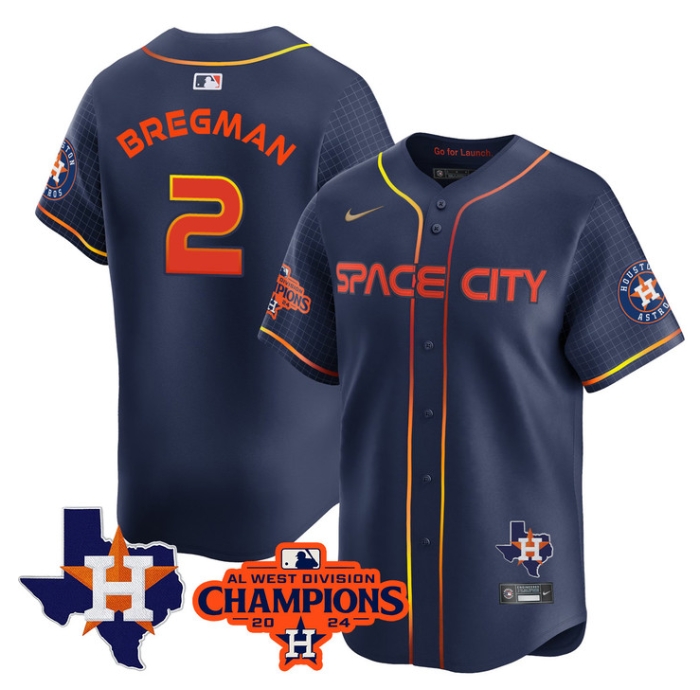 Astros 2024 AL West Champions Baseball  Jersey - All Stitched  SPACE CITY ALEX BREGMAN-2
