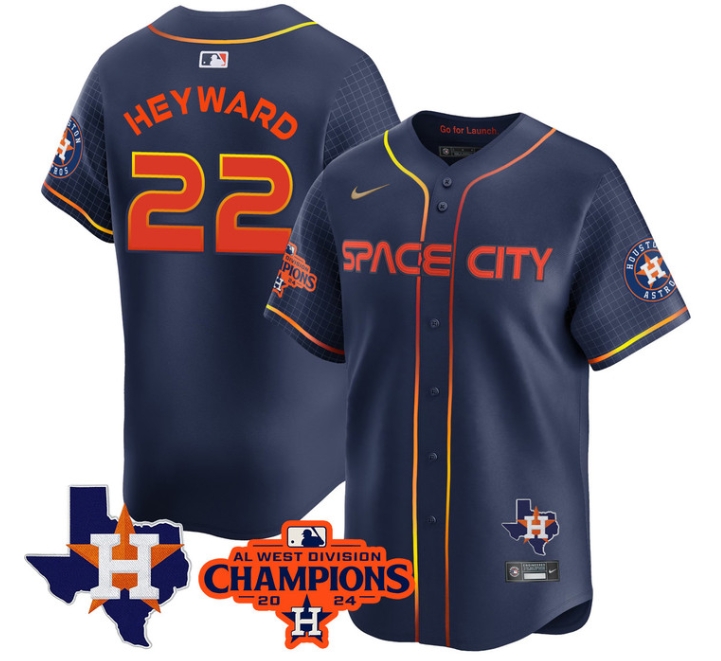 Astros 2024 AL West Champions Baseball  Jersey - All Stitched  SPACE CITY JASON HEYWARD -22